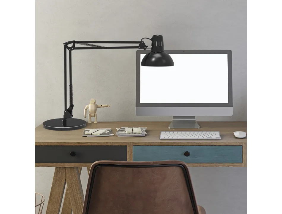 Luminaire bureau maul study sur pince ou socle tete et bras metal hauteur 44cm bras 35cm tete diam. 17cm coloris noir