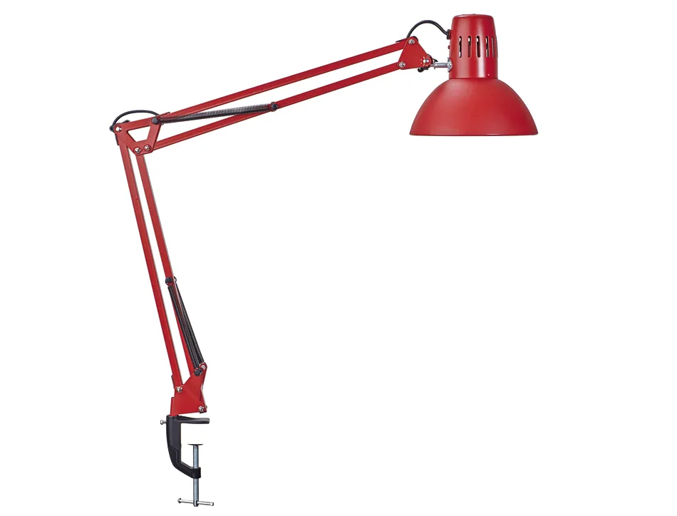 Luminaire bureau maulstudy surpince tete et bras metal hauteur 44cm bras 35cm tete diam. 17cm coloris rouge