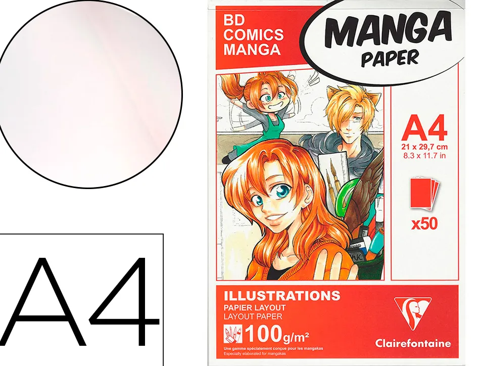 Manga illustrations bloc coll clairefontaine a4 21x29,7cm 100gr 50f