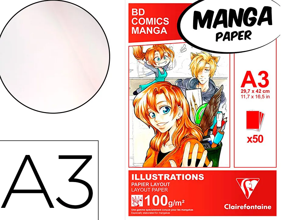 Manga illustrations bloc coll clairefontaine a3 29,7x42cm 100gr 50f
