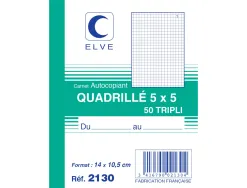 Manifold autocopiant elve 105x148mm quadrillé 5x5 foliotage 50 triplis