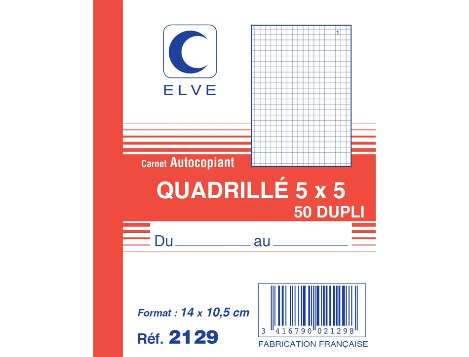 Manifold autocopiant elve 105x148mm quadrillé 5x5 foliotage 50 duplis