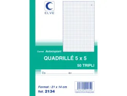 Manifold autocopiant elve 140x210mm quadrillé 5x5 foliotage 50 triplis