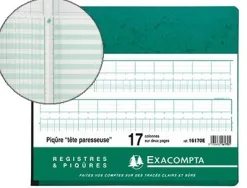 Manifold comptable exacompta piqué tête paresseuse 270x320mm horizontal 31 lignes 80 pages 17 colonnes/2 pages