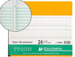 Manifold comptable exacompta piqué tête paresseuse 270x320mm horizontal 31 lignes 80 pages 24 colonnes/2 pages