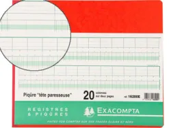 Manifold comptable exacompta piqué tête paresseuse 270x320mm horizontal 28 lignes 80 pages 20 colonnes/2 pages