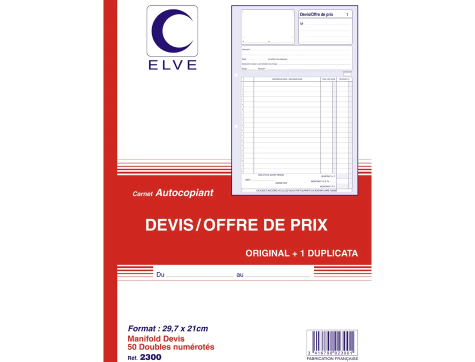 Manifold elve autocopiant a4 210x297mm foliotage 50 duplis devis offre prix