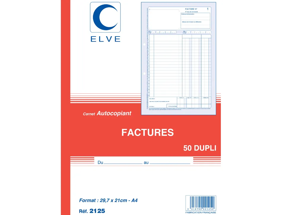 Manifold elve autocopiant a4 210x297mm foliotage 50 duplis factures