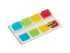 Marque-pages post-it index rigide 15.8x38.1mm coloris vifs bleu vert jaune rouge lot 4x10 unités