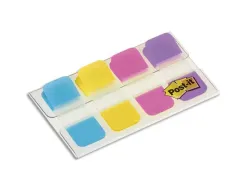Marque-pages post-it index rigide 15.8x38.1mm coloris vifs bleu vert jaune rouge lot 4x10 unités