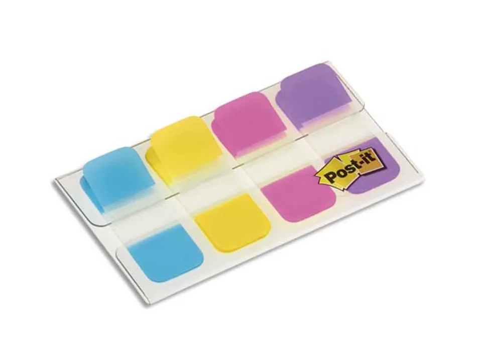 Marque-pages post-it index rigide 15.8x38.1mm coloris vifs bleu vert jaune rouge lot 4x10 unités