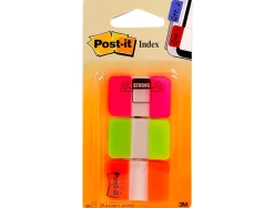 Marque-pages post-it index rigide 25x44mm 22f 3 coloris rose vert orange set 22 index/couleur