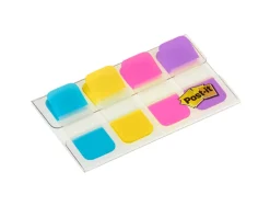 Marque-pages post-it index rigide 15.8x38.1mm coloris standards bleu jaune rose violet lot 4x10 unités
