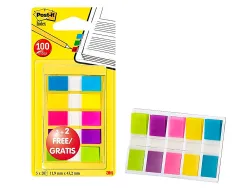 Marque-pages post-it mini index étroit 12x44mm set 5 paquets 20 unités coloris bleu jaune rouge vert violet