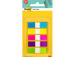 Marque-pages post-it mini index étroit 12x44mm set 5 paquets 20 unités coloris bleu jaune rouge vert violet