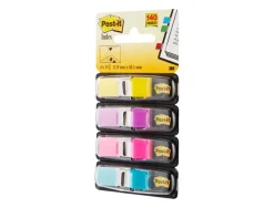 Marque-pages post-it mini index étroit 12x44mm 35f coloris vifs jaune violet rose bleu lot 4 unités