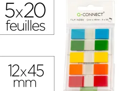 Marque-pages q-connect mini kit poche 12x45mm 130f coloris assortis bleu rouge jaune vert orange lot 5x20 unités