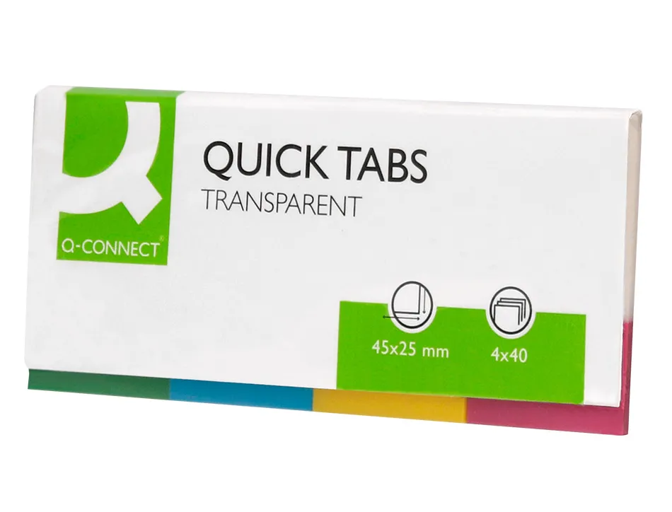 Marque-pages q-connect 25x45mm 160f repositionnable 4 coloris transparents pack 4x40