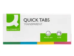 Marque-pages q-connect 25x45mm 160f repositionnable 4 coloris transparents pack 4x40
