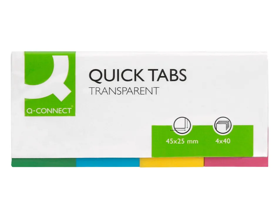 Marque-pages q-connect 25x45mm 160f repositionnable 4 coloris transparents pack 4x40