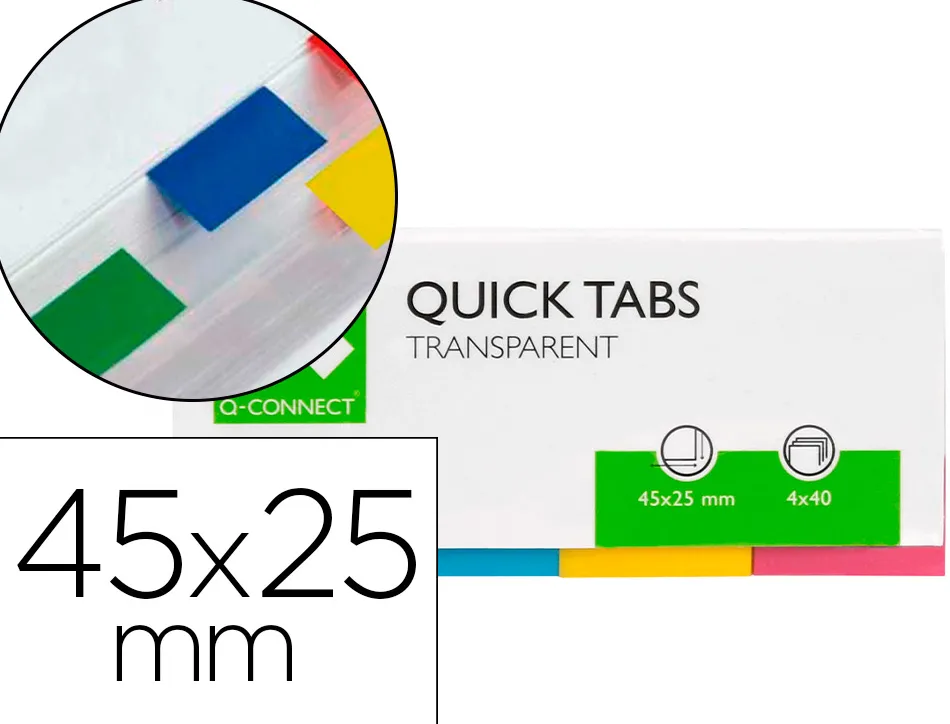 Marque-pages q-connect 25x45mm 160f repositionnable 4 coloris transparents pack 4x40