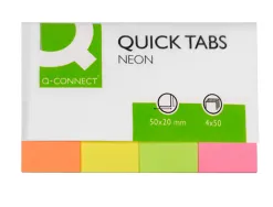 Marque-pages q-connect 20x50mm 200f repositionnable coloris fluorescents pochette 4 blocs 50f