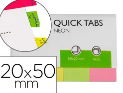 Marque-pages q-connect 20x50mm 200f repositionnable coloris fluorescents pochette 4 blocs 50f