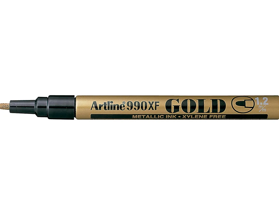 Marqueur artline permanent pointe fine conique 1.2mm tous supports corps métal encre pigmentée résiste eau or
