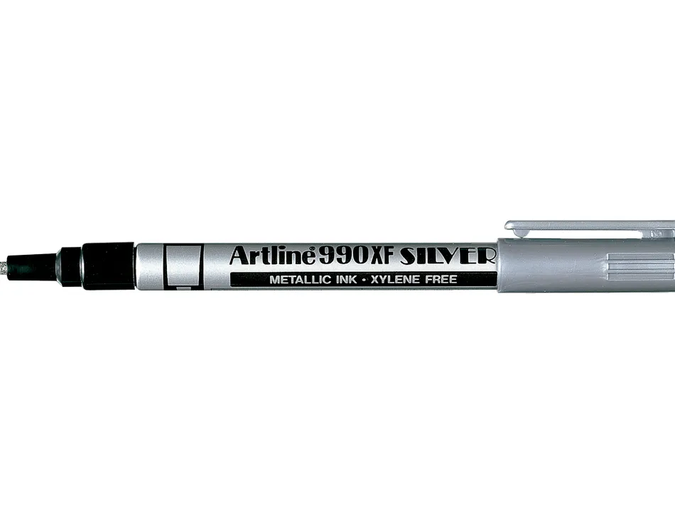 Marqueur artline permanent pointe fine conique 1.2mm tous supports corps métal encre pigmentée résiste eau argent