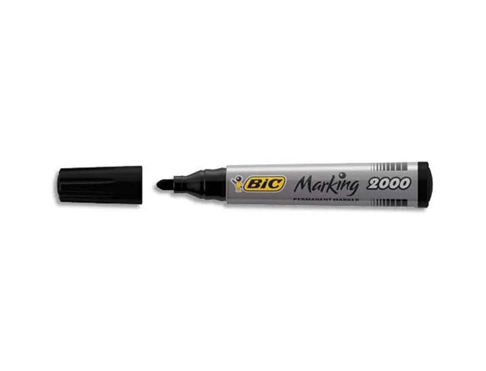 Marqueur bic permanent marking 2000 pointe ogive tracé 2.5mm corps plastique encre base alcool coloris noir