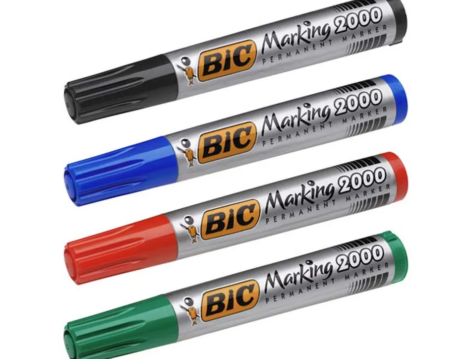 Marqueur bic permanent marking 2000 pointe ogive tracé 2.5mm corps plastique encre base alcool boîte 4 unités