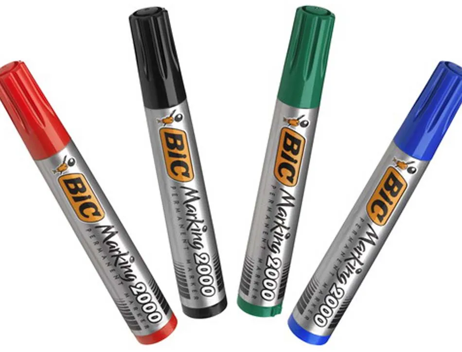 Marqueur bic permanent marking 2000 pointe ogive tracé 2.5mm corps plastique encre base alcool boîte 4 unités