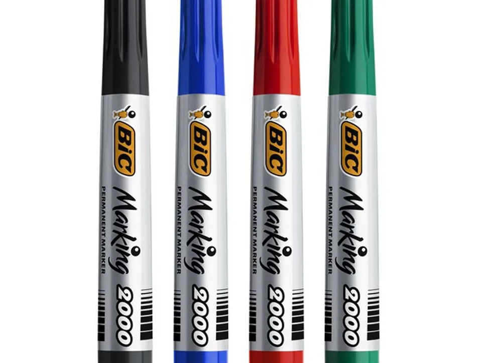 Marqueur bic permanent marking 2000 pointe ogive tracé 2.5mm corps plastique encre base alcool boîte 4 unités