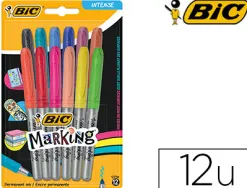 Marqueur bic permanent marking pointe ogive trace 1.8mm encre base alcool coloris intenses assortis blister 12 unités