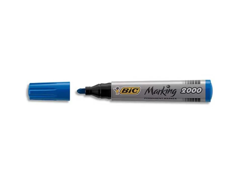 Marqueur bic permanent marking 2000 pointe ogive tracé 2.5mm corps plastique encre base alcool coloris bleu
