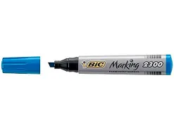 Marqueur bic permanent marking 2300 pointe biseautée tracé 3/5mm corps plastique encre base alcool coloris bleu