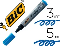 Marqueur bic permanent marking 2300 pointe biseautée tracé 3/5mm corps plastique encre base alcool coloris bleu