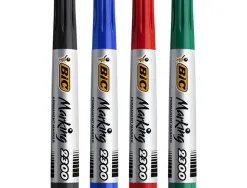 Marqueur bic permanent marking 2300 pointe biseautée tracé 3/5mm corps plastique encre base alcool boîte 4 unités