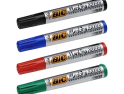 Marqueur bic permanent marking 2300 pointe biseautée tracé 3/5mm corps plastique encre base alcool boîte 4 unités