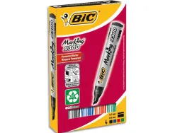Marqueur bic permanent marking 2300 pointe biseautée tracé 3/5mm corps plastique encre base alcool boîte 4 unités