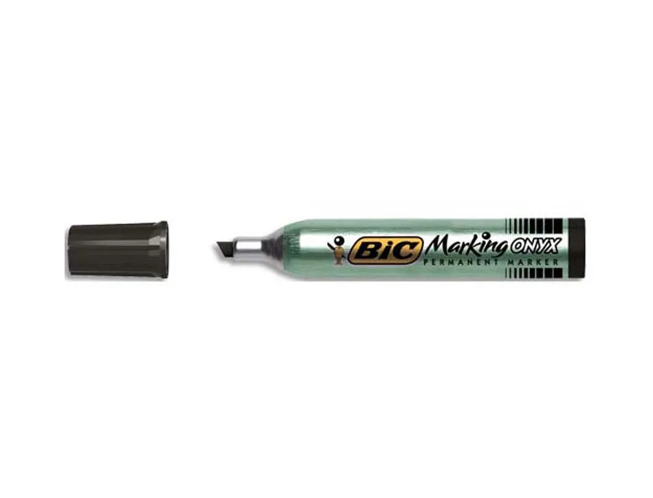 Marqueur bic permanent onyx marker 1591 pointe biseautée tracé 4/7mm tous supports corps métal grande contenance noir