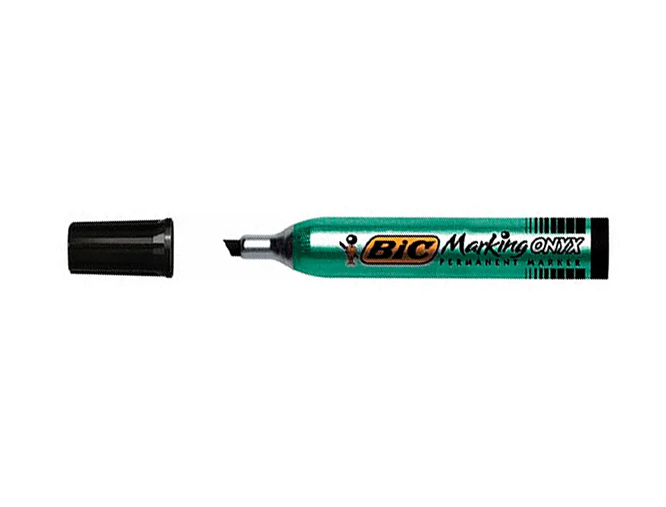 Marqueur bic permanent onyx marker 1591 pointe biseautée tracé 4/7mm tous supports corps métal grande contenance noir