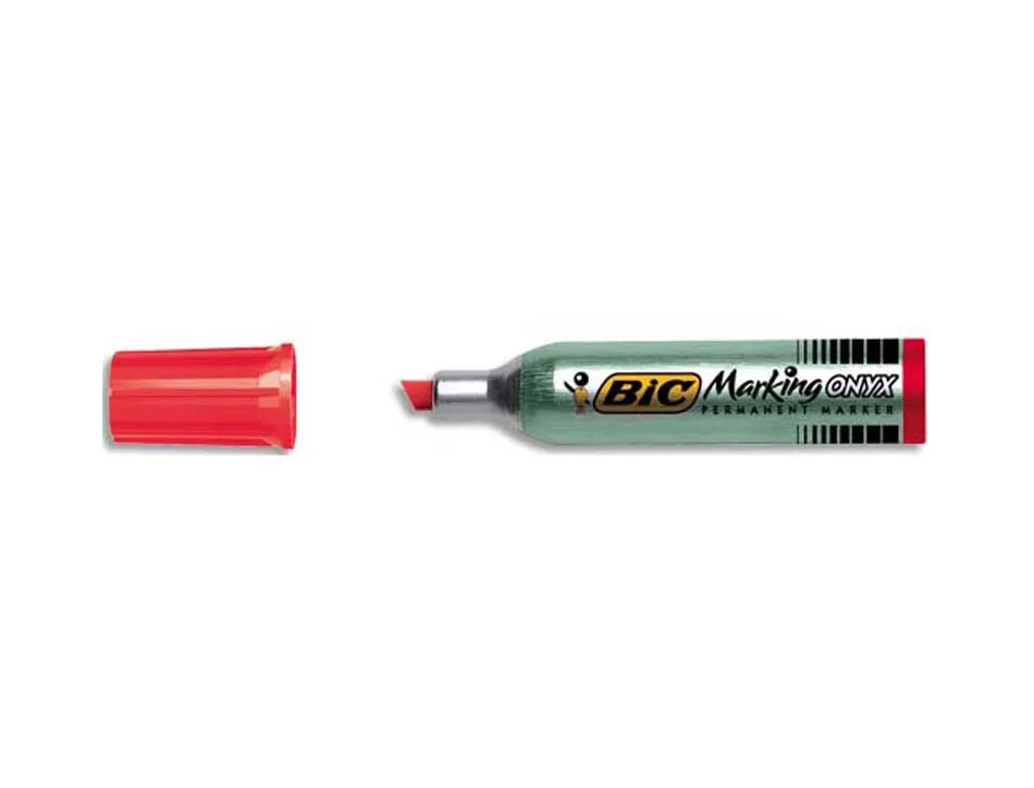 Marqueur bic permanent onyx marker 1481 pointe biseautée tracé 4/7mm tous supports corps métal rouge