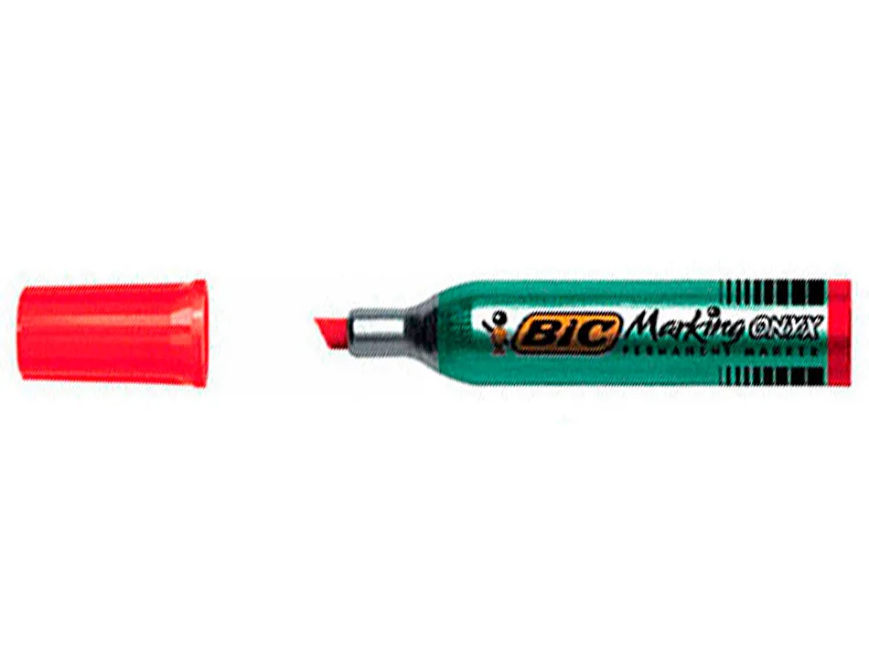 Marqueur bic permanent onyx marker 1481 pointe biseautée tracé 4/7mm tous supports corps métal rouge