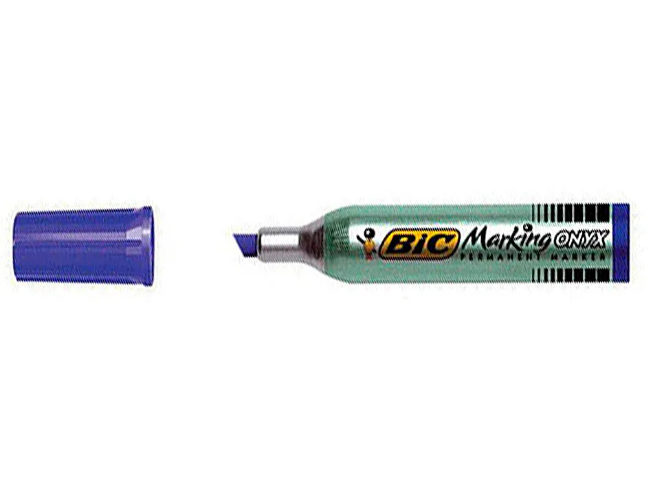 Marqueur bic permanent onyx marker 1481 pointe biseautée tracé 4/7mm tous supports corps métal bleu