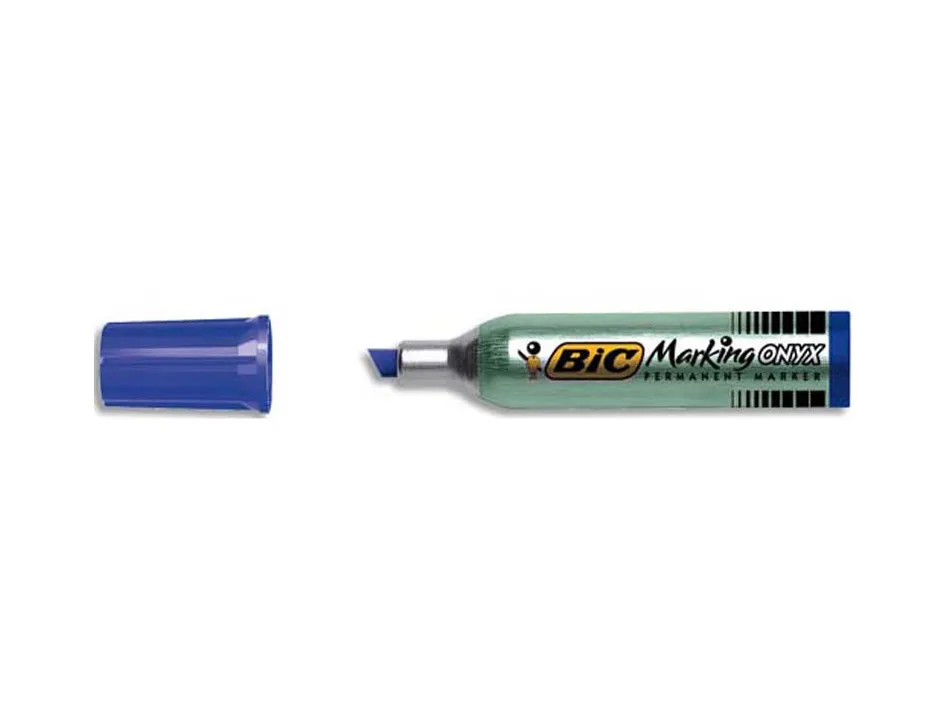 Marqueur bic permanent onyx marker 1481 pointe biseautée tracé 4/7mm tous supports corps métal bleu