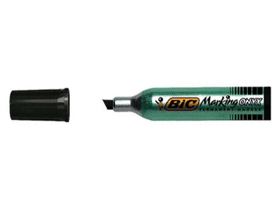Marqueur bic permanent onyx marker 1481 pointe biseautée tracé 4/7mm tous supports corps métal noir
