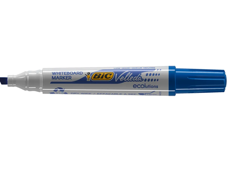 Marqueur bic velleda 1751 effaçable pointe biseautée tracé 2/5mm encre base alcool inodore corps plastique bleu