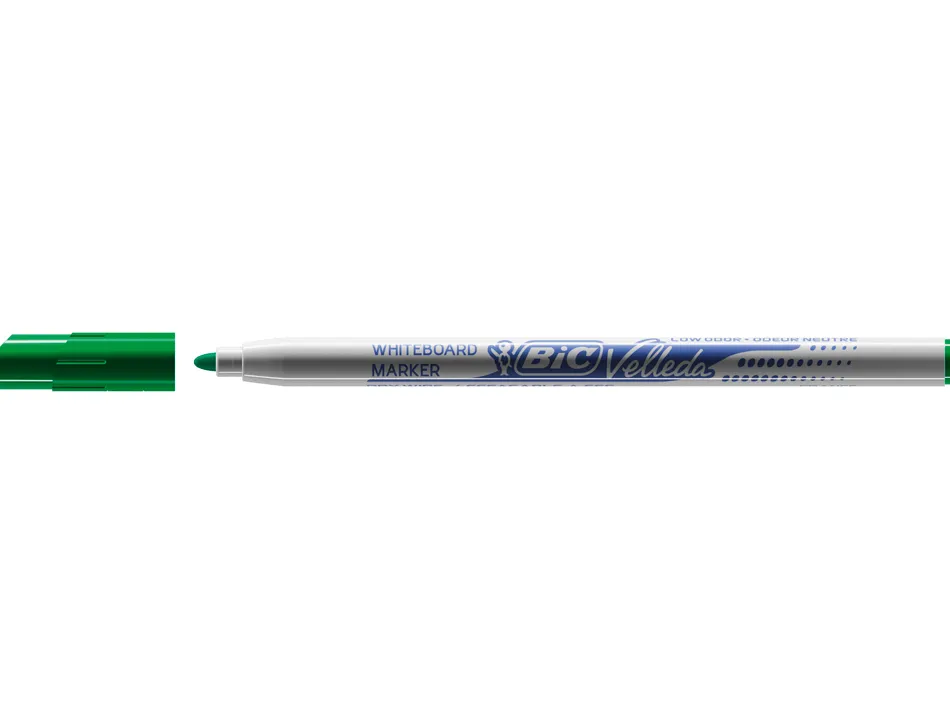 Marqueur bic velleda 1721 effaçable pointe ogive 1mm encre alcool sans odeur corps plastique vert