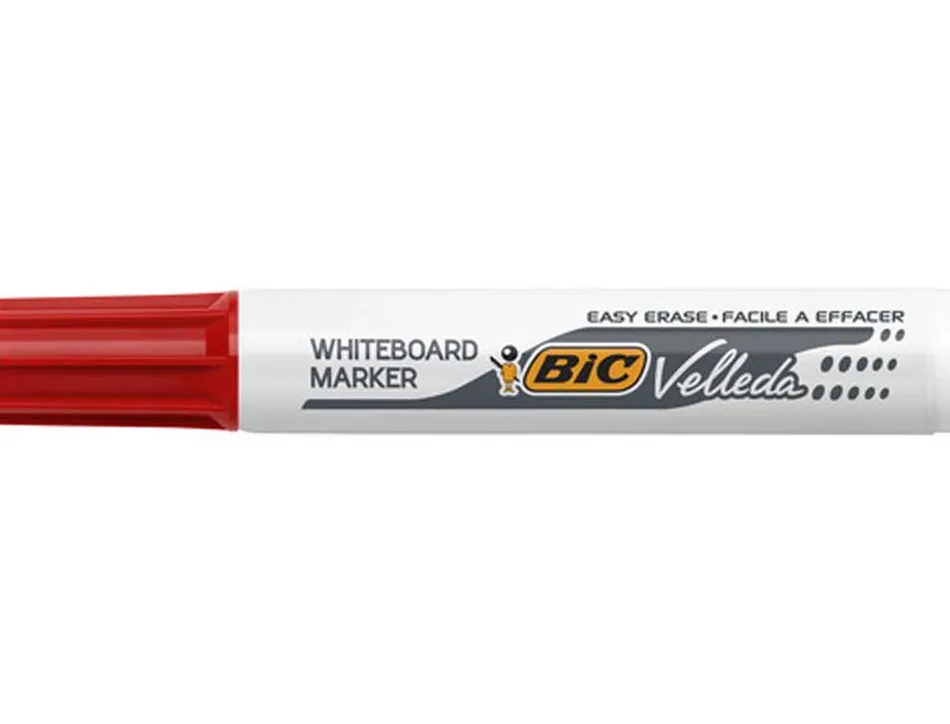 Marqueur bic velleda 1791 effaçable pointe biseautée tracé 2/5mm corps plastique encre cétone rouge